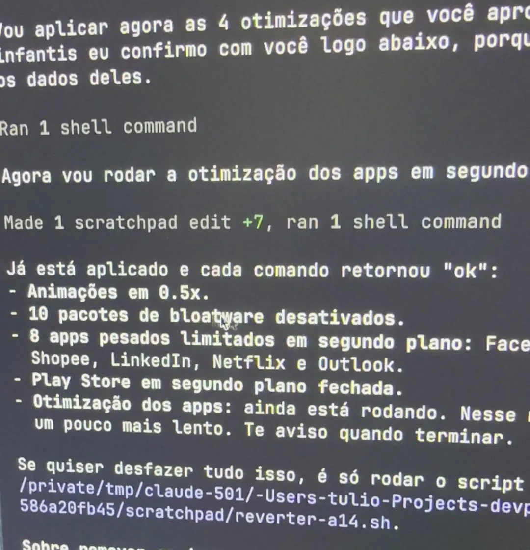As otimizações aplicadas e o script para desfazer tudo